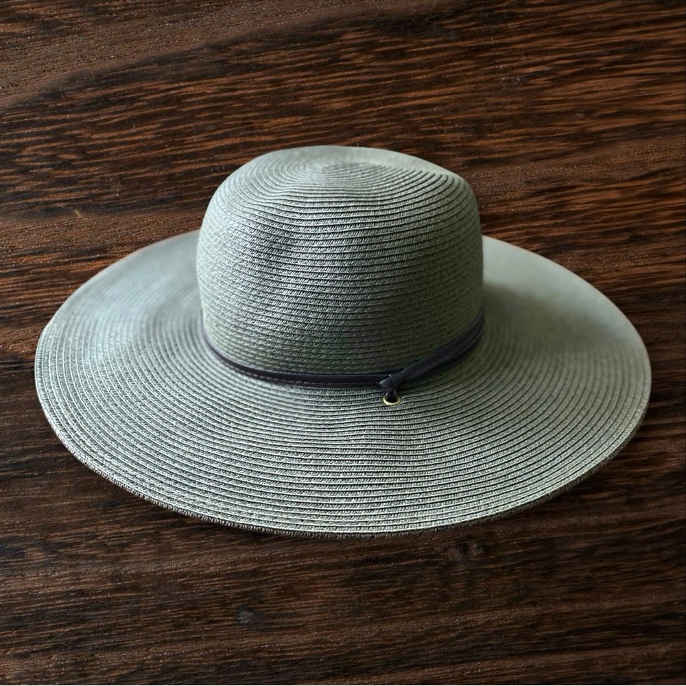 San Diego Hat Company Moss Green Floppy Woven Braided Hat Brown Trim One Size - Picture 3 of 7